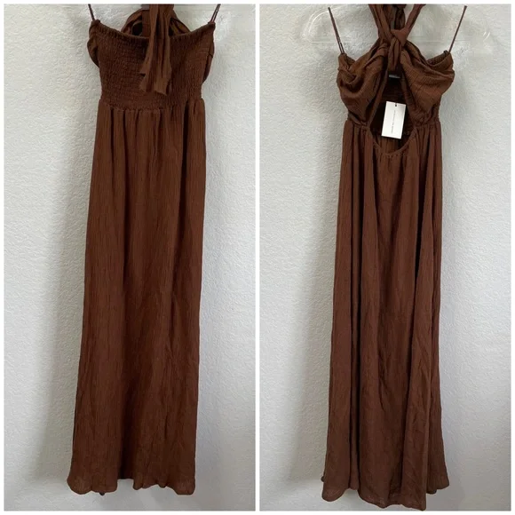 Faithfull The Brand Halona Gauze Maxi Dress Brown Size US 6 - Picture 2 of 6